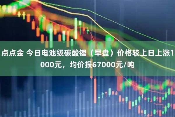 点点金 今日电池级碳酸锂（早盘）价格较上日上涨1000元，均价报67000元/吨